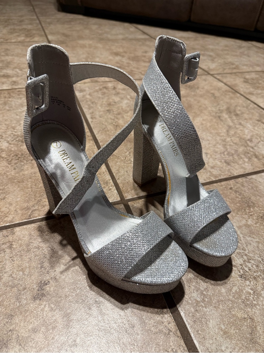 Dream Pairs Silver Glitter Platform Sandals